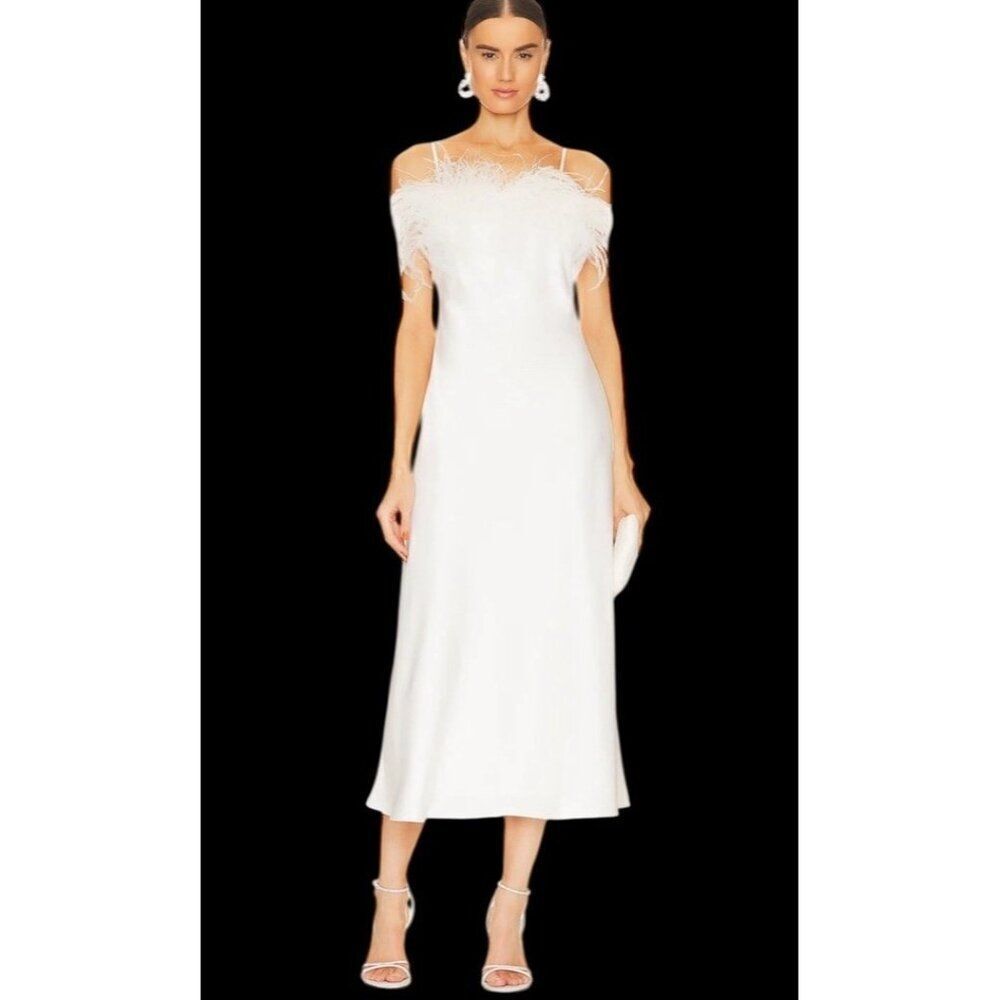 Large Off White Feather Kimi Midi Slip Dress Sleeveless Party NWT Line and Dot